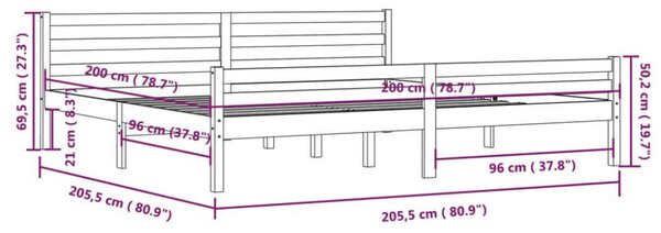 Fekete tömör fa ágykeret 200x200 cm
