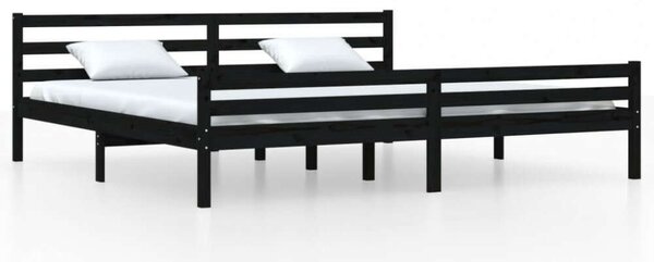 Fekete tömör fa ágykeret 200x200 cm