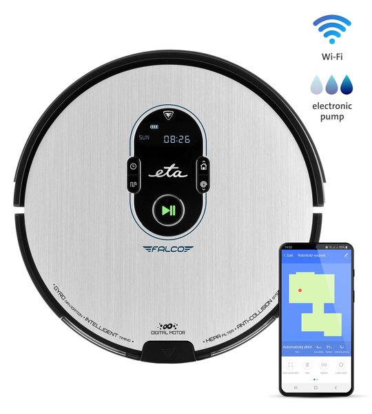 Eta 2515 90000 Falco Smart Robotporszívó, 14,4 V Li-Ion, 2400 mAh, Fekete