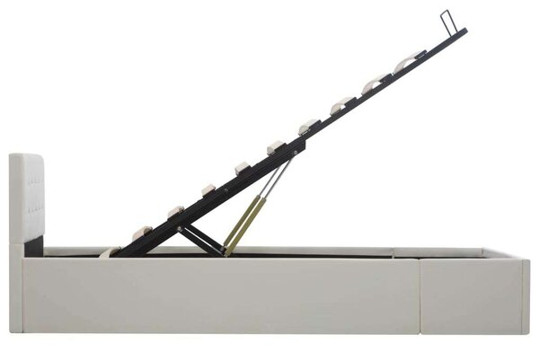 Fehér műbőr ágykeret hidraulikus ágyneműtartóval 90 x 200 cm