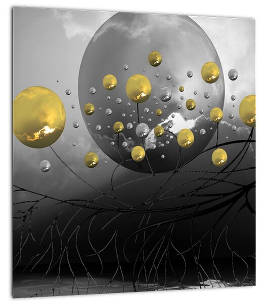 Arany absztrakt gömbök képe (30x30 cm)