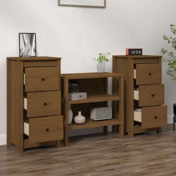 VIDAXL - Tömör Fenyőfa Tálalószekrény - 2 db 3 Fiókos - Mézbarna - 40x35x80 cm