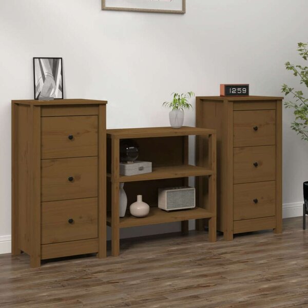 VIDAXL - Tömör Fenyőfa Tálalószekrény - 2 db 3 Fiókos - Mézbarna - 40x35x80 cm