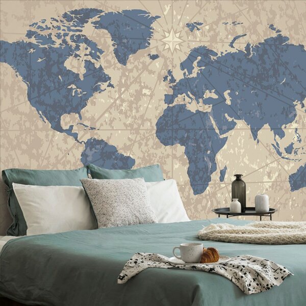 Öntapadó tapéta világtérkép iránytűvel retro stílusban
