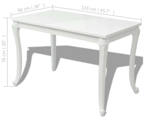 Elegáns Fehér Magasfényű Étkezőasztal - 116x66x76 cm
