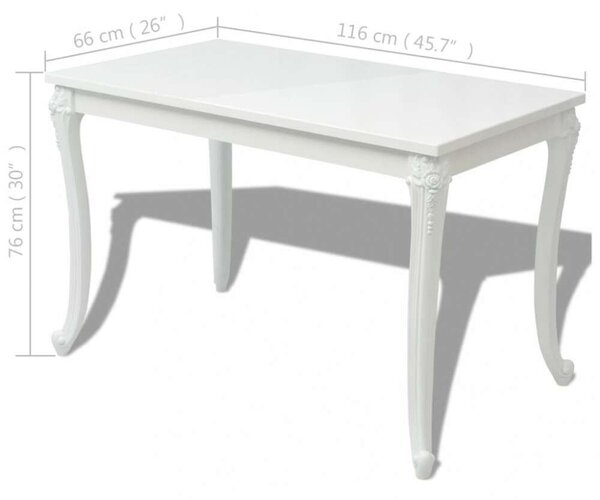 Elegáns Fehér Magasfényű Étkezőasztal - 116x66x76 cm