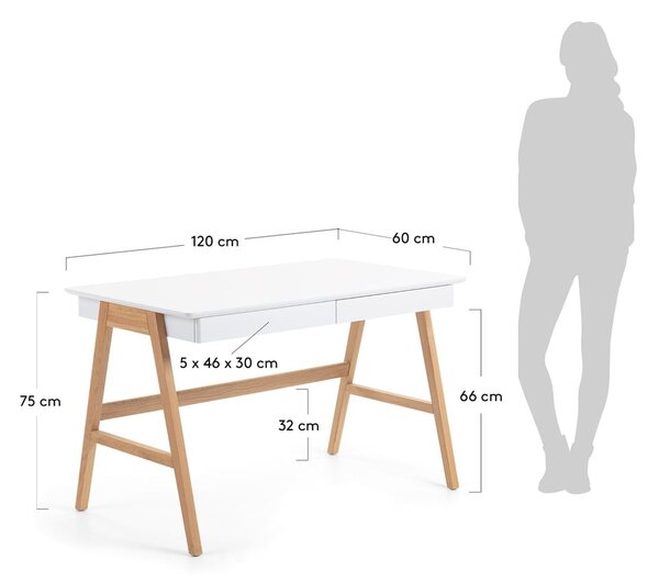 Ingo íróasztal fehér asztallappal, 120 x 60 cm - Kave Home