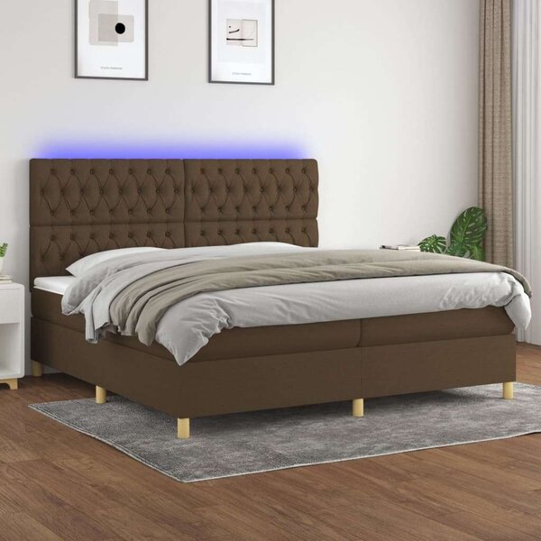 Elegáns LED Ágy - Barna Szövet - 200x200 cm