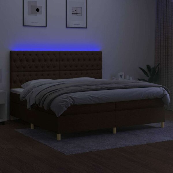 Elegáns LED Ágy - Barna Szövet - 200x200 cm