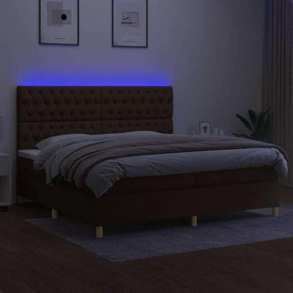 Elegáns LED Ágy - Barna Szövet - 200x200 cm