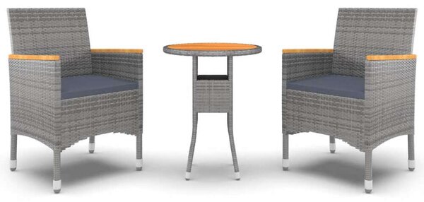 3 részes szürke polyrattan kerti étkezőgarnitúra