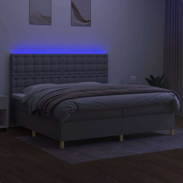 Ágy 200x200 cm - LED-es, Zsebrugós Matraccal, Világosszürke
