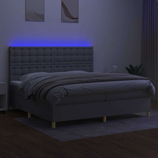 Ágy 200x200 cm - LED-es, Zsebrugós Matraccal, Világosszürke