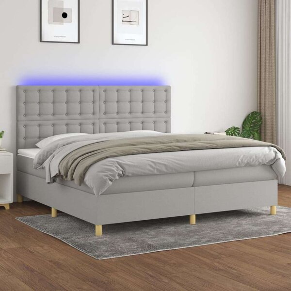 Ágy 200x200 cm - LED-es, Zsebrugós Matraccal, Világosszürke