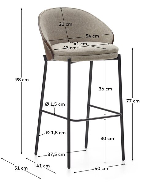 Barna-bézs bárszék (ülésmagasság 77 cm) Eamy – Kave Home