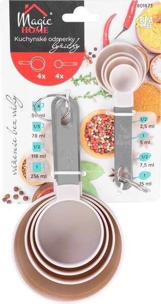 Mérőkanál és mérőpohár MagicHome, konyhai, 8 db-os készlet, 2,5 ml - 236 ml