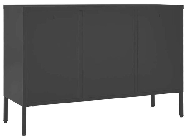 Fekete Acél Tálalószekrény - Üvegpolcos - 105x35x70 cm