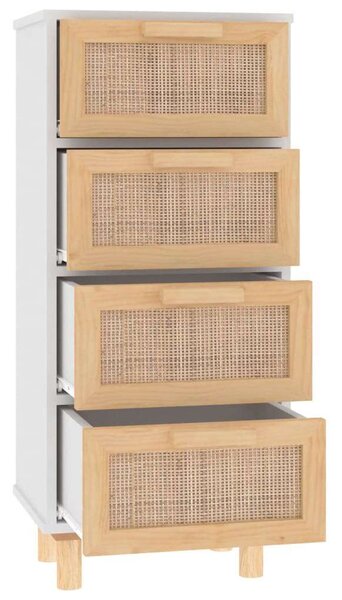 Rattan Fiókos Szekrény - Fehér Fenyő - 40x30x90 cm