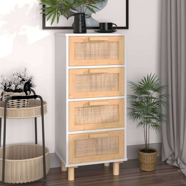 Rattan Fiókos Szekrény - Fehér Fenyő - 40x30x90 cm