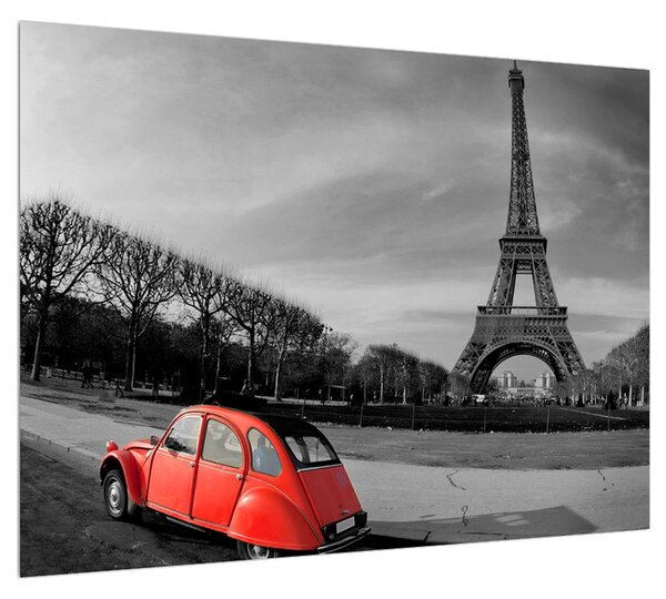 Eiffel-torony és a piros autó (70x50 cm)