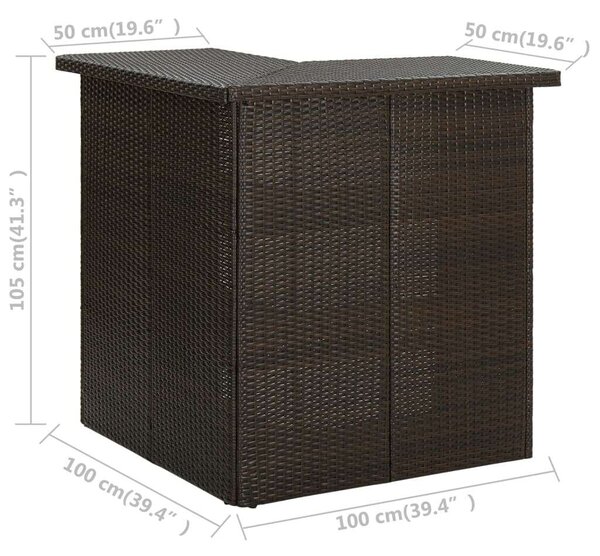 Sarok Bárasztal - PE Rattan - Barna - 100x50x105 cm