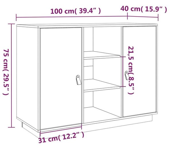 VIDAXL - Tömör Fenyőfa Tálalószekrény - Szürke - 100x40x75 cm