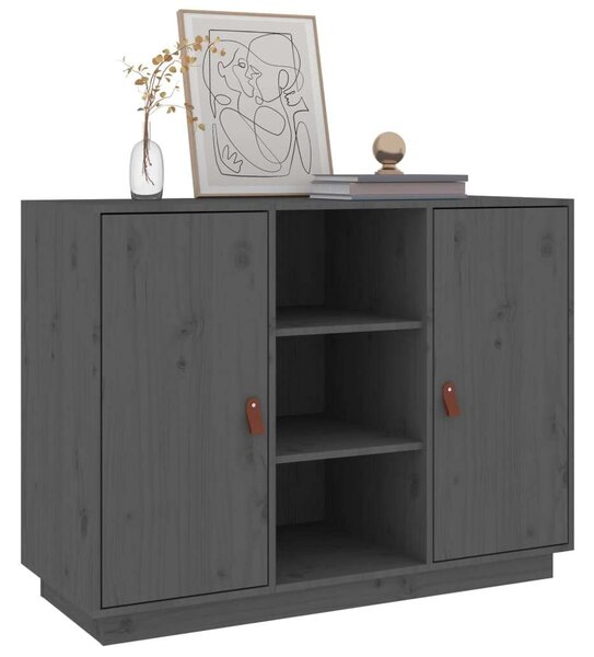 VIDAXL - Tömör Fenyőfa Tálalószekrény - Szürke - 100x40x75 cm