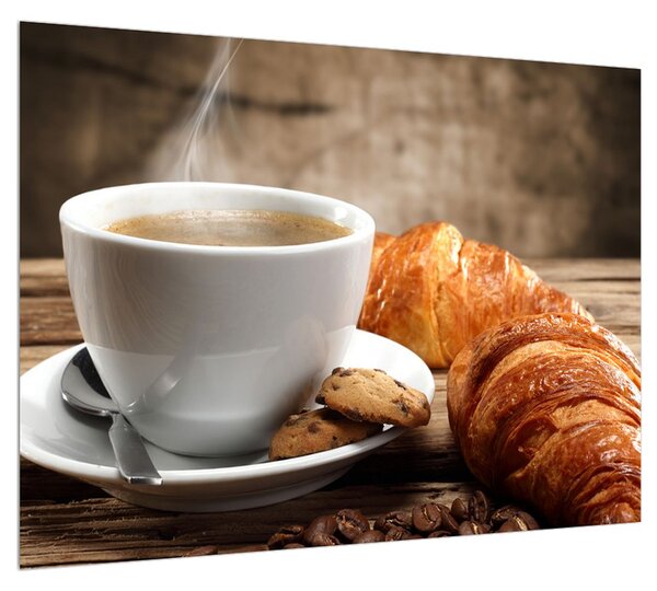 Csésze kávé és croissant képe (70x50 cm)