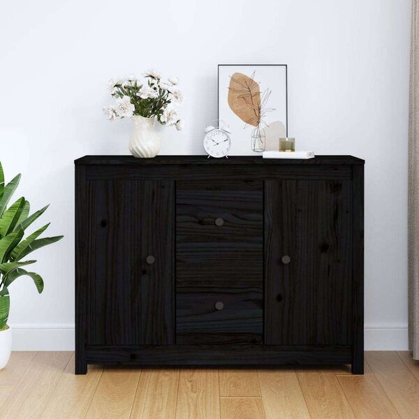 VidaXL fekete tömör fenyőfa tálalószekrény 100 x 35 x 74 cm