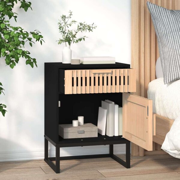 VidaXL 2 db fekete szerelt fa és vas éjjeliszekrény 40x30x55,5 cm