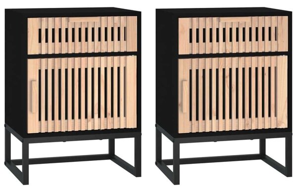 VidaXL 2 db fekete szerelt fa és vas éjjeliszekrény 40x30x55,5 cm