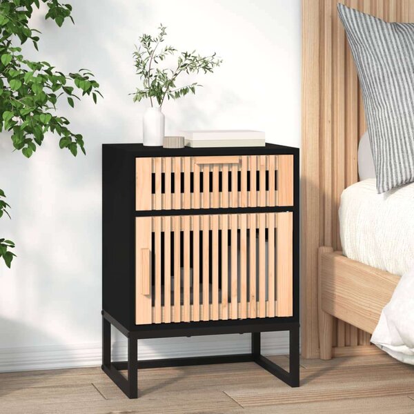 VidaXL 2 db fekete szerelt fa és vas éjjeliszekrény 40x30x55,5 cm