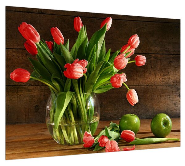 Piros tulipánok a vázában (70x50 cm)