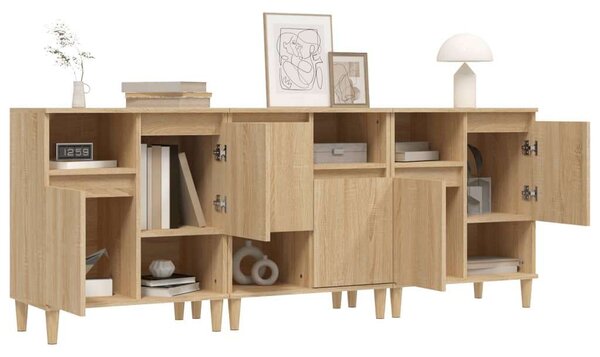 VidaXL 3 db sonoma tölgy színű szerelt fa tálalóasztal 60 x 35 x 70 cm