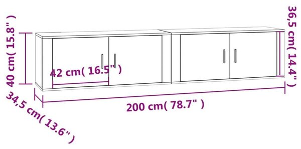 Modern Falra Szerelhető TV Szekrény - Beton Szürke - 2 db - 200cm