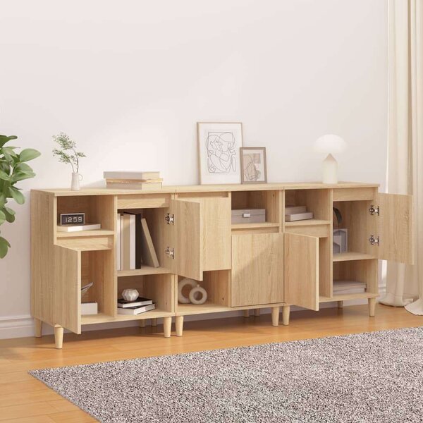 VidaXL 3 db sonoma tölgy színű szerelt fa tálalóasztal 60 x 35 x 70 cm