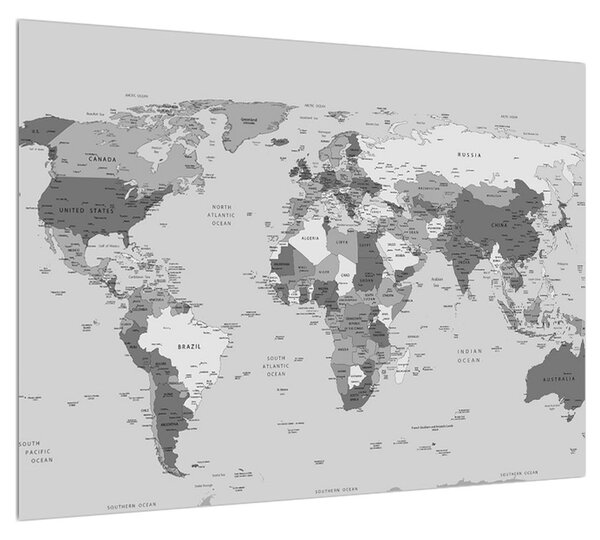 Világ térkép fekete-fehér képe (70x50 cm)