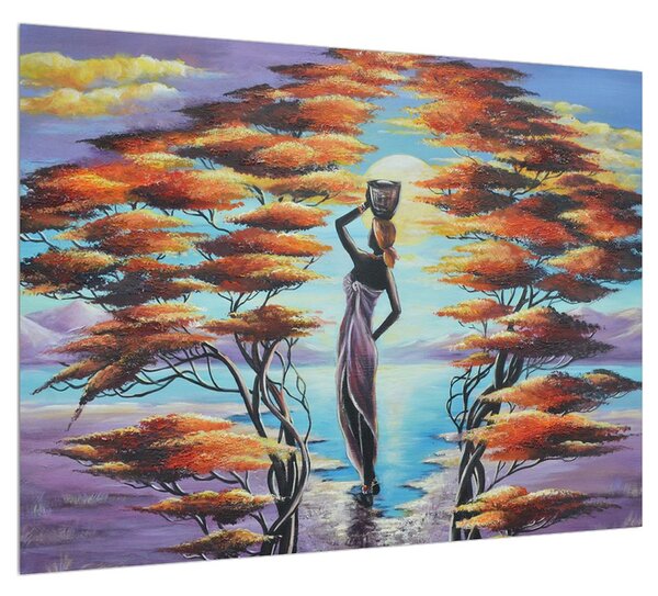 Orientális kép - női alak, fák és a nap (70x50 cm)