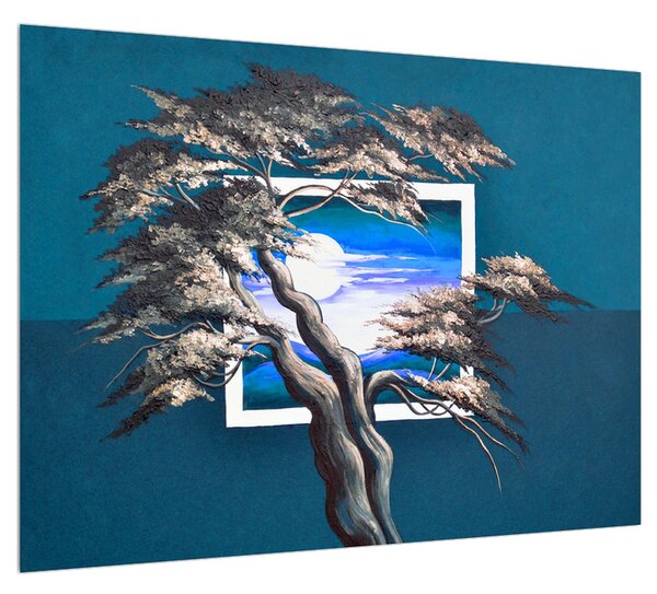 Kék kép - fa a napkeltekor (70x50 cm)