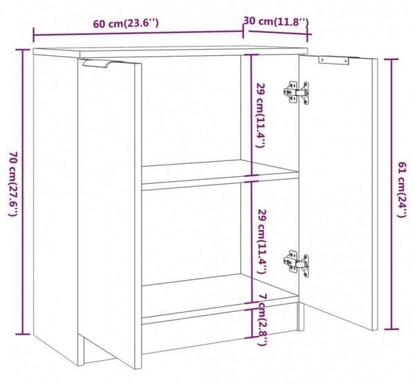 VidaXL 3 részes Tálalószekrény Szett - Beton Szürke - 60x30x70 cm