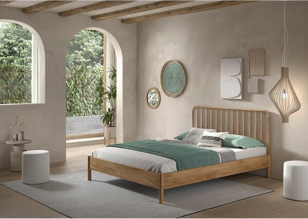 Natúr színű tölgyfa franciaágy ágyrács nélkül 160x200 cm Olive Spindle – Vipack