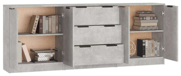 VidaXL 3 részes Tálalószekrény Szett - Beton Szürke - 60x30x70 cm