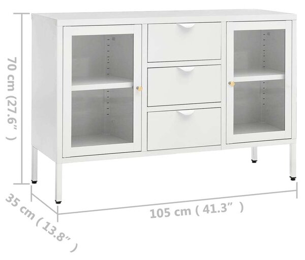 Modern Fehér Acél Tálalószekrény - 105x35x70 cm