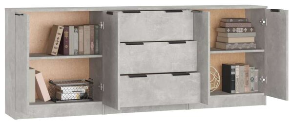 VidaXL 3 részes Tálalószekrény Szett - Beton Szürke - 60x30x70 cm