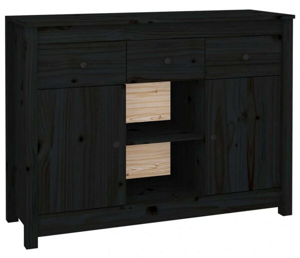 VIDAXL - Fekete Tömör Fenyőfa Tálalószekrény - 100x35x74,5cm