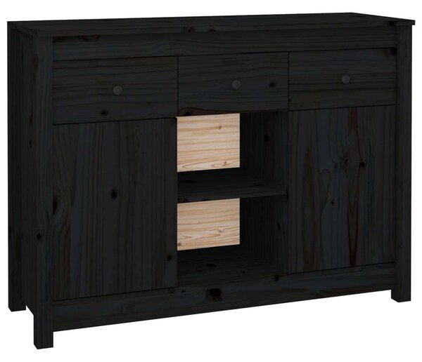 VIDAXL - Fekete Tömör Fenyőfa Tálalószekrény - 100x35x74,5cm