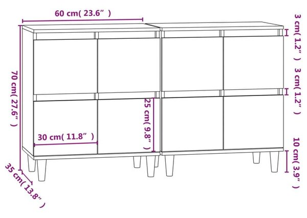 VIDAXL - Fekete Fa Tálalószekrény - 2 db - 60x35x70 cm