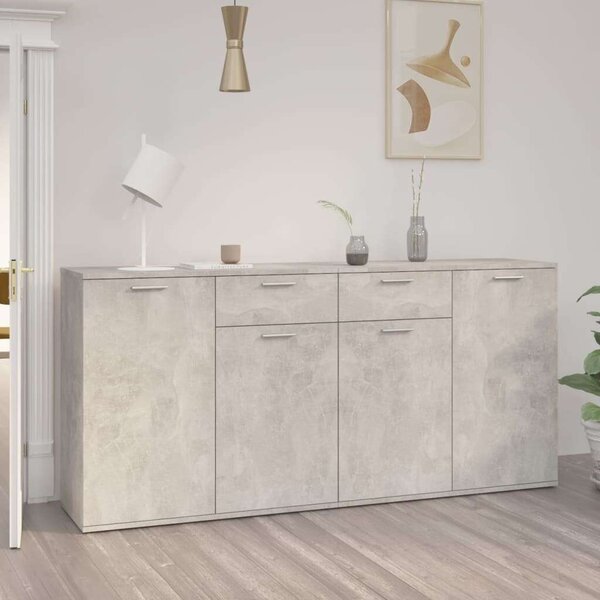 Betonszürke forgácslap tálalószekrény 160 x 36 x 75 cm