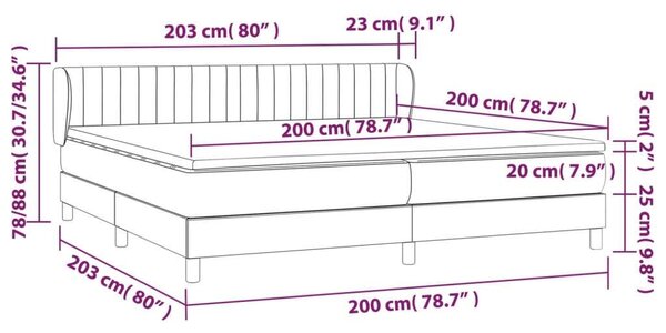 Világosszürke bársony rugós ágy matraccal 200x200 cm