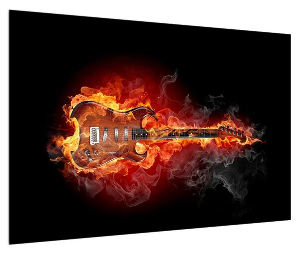 Lángoló gitár képe (90x60 cm)